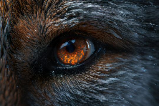 A wolf iris eye closeup