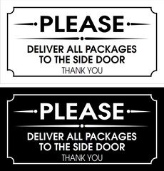 Deliver parcels to side door sign