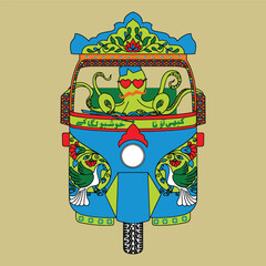 Vector design of auto rickshaw in subcontinent art style
