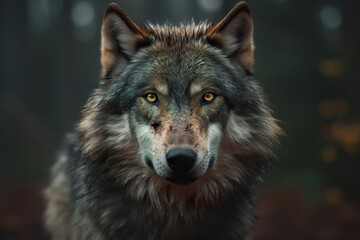 Serious looking wolf closeup in nature