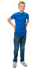 Portrait, children and fashion with a trendy boy isolated on a transparent background in casual...