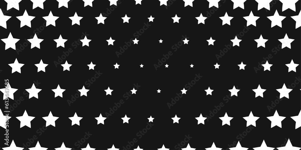 Poster Grid of white stars on a black background. Vector simple pattern, for print and interior. Simple pattern, alternating shapes.