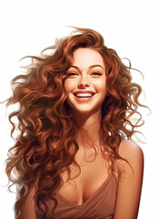 Happy beautiful girl smiling with her red curly hair. AI Generated