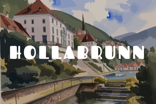 Hollabrunn: Beautiful painting of an Austrian village with the name Hollabrunn in Niederösterreich