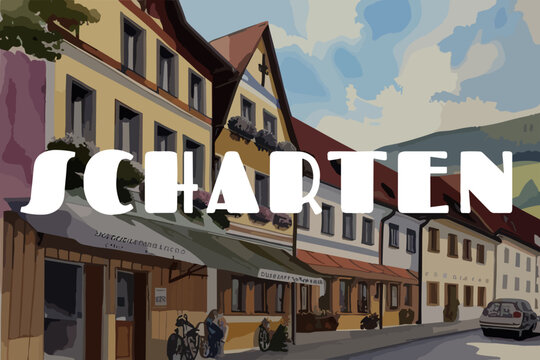 Scharten: Beautiful painting of an Austrian village with the name Scharten in Oberösterreich