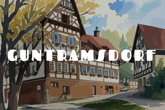 Guntramsdorf: Beautiful painting of an Austrian village with the name Guntramsdorf in Niederösterreich