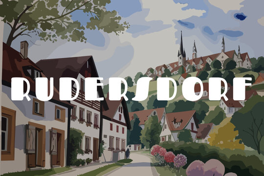 Rudersdorf: Beautiful painting of an Austrian village with the name Rudersdorf in Burgenland