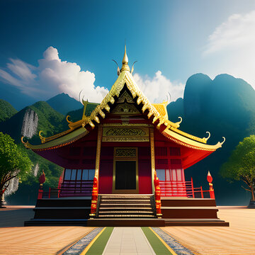 Buddhist temple. Buddhist religious building. generative AI