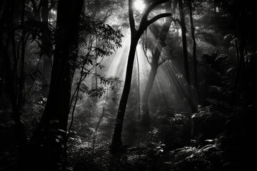 forest with sunlight black and white Ai Generative Art