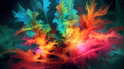 Fototapeta na wymiar Neon clouds, coloured smoke, wallpaper, generative AI