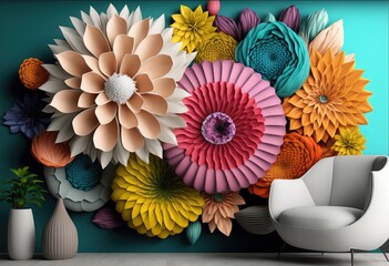 3d colorful flowers wall decor , 3D wallpaper for home interior classic decorations background Flowers Classic illustration