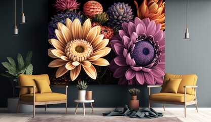 3d colorful flowers wall decor 4k wallpaper, 3D wallpaper for home interior classic decorations background Flowers Classic illustration