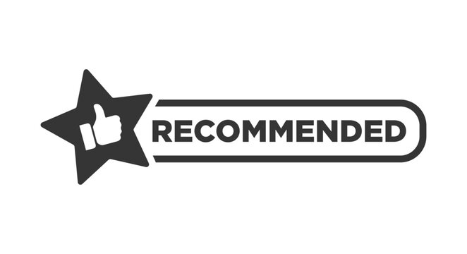 Recommended icon vector label design with thumbs up and star icon in white background