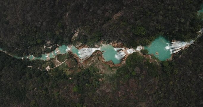 To-down view of El chiflon waterfalls in Chiapas Mexico. Aerial