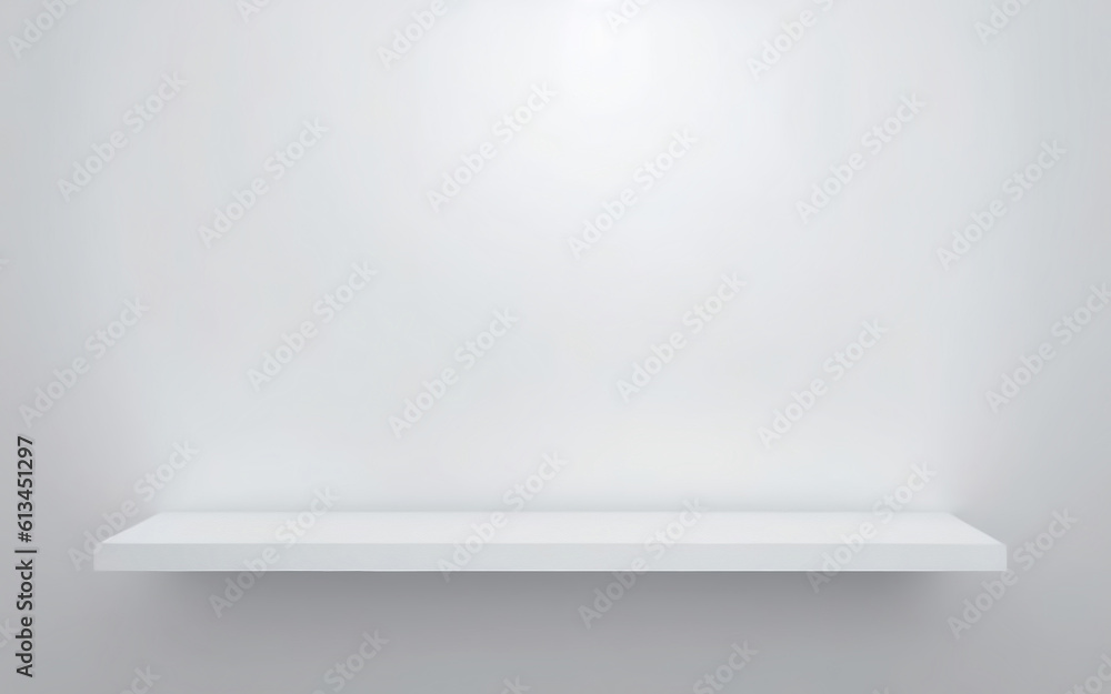 Fototapete universal minimalistic background for product presentation. white empty shelf on a light gray wall.
