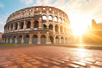 Fototapeta na wymiar The Colosseum italy in the morning the sun shines dew