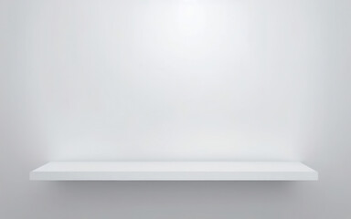 Universal minimalistic background for product presentation. White empty shelf on a light gray wall. - 613451297