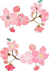 Free hand Sakura flower vector set, Beautiful line art Peach blossom isolate on white background.Cherry blossom illustration set.Element for weding card or printing on backdrop. 