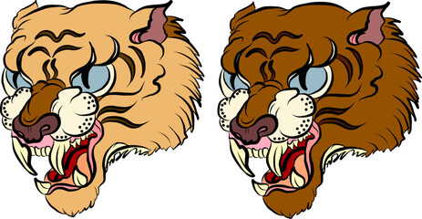 Tiger face sticker vector.Tiger head traditional tattoo.Tiger roaring.Traditional Chinese culture for sticker.