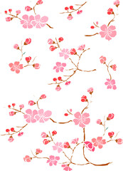 Naklejka premium Free hand Sakura flower vector set, Beautiful line art Peach blossom isolate on white background.Cherry blossom illustration set.Element for weding card or printing on backdrop. 