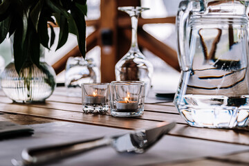 Beautiful table setting for outdoor catering. Cutlery close-up.