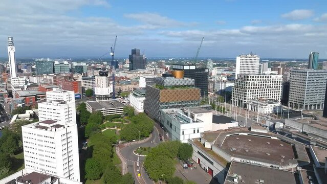 Aerial view of the library of Birmingham, Baskerville House, Centenary Square, Birmingham, West Midlands, England, United Kingdom.