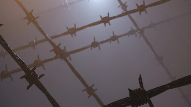 3d Animation of a barbed wire fence, background