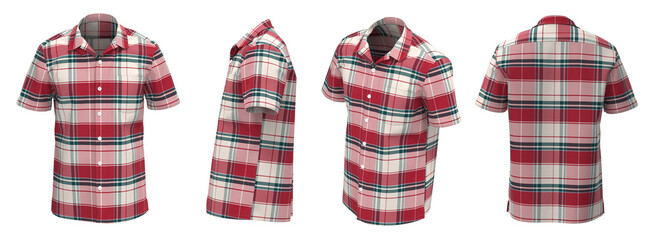 Fototapeta premium Plaid Man Shirt Short Sleeve. Isolated Button-down shirt
