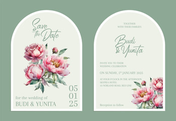 minimalist wedding invitation card set template watercolor floral