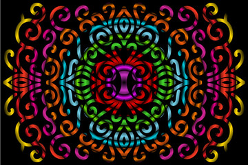 Limited edition luxurious design colourful rainbow flowers line art pattern of indonesian culture traditional  batik ethnic dayak for background wallpaper textile or fashion
