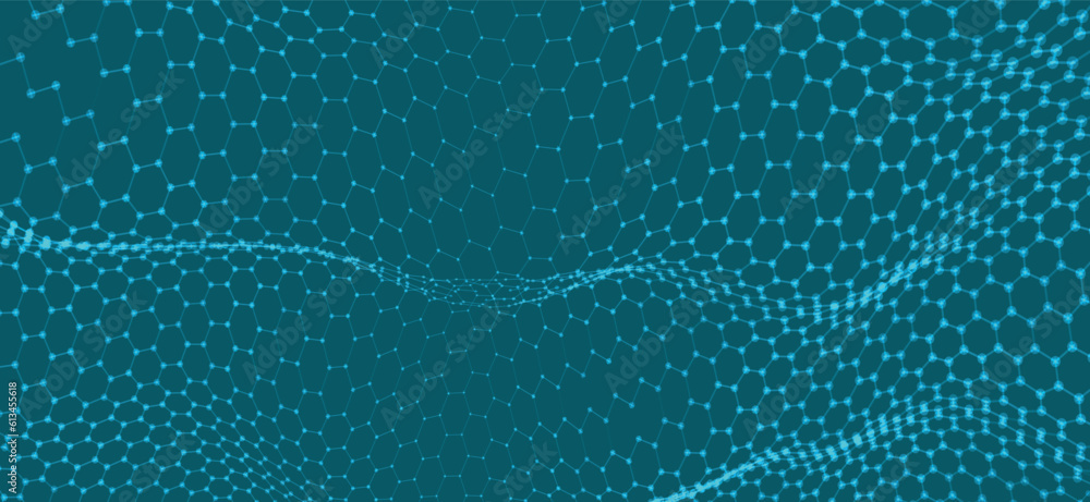 Aufkleber futuristic hexagon background. futuristic honeycomb concept. wave of particles. 3d rendering. data t