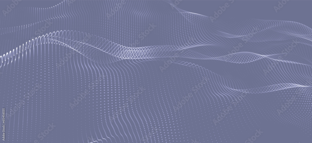Poster wave of particles. futuristic dots pattern on dark background. big data digital code. technology or 