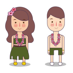 Hawaiian girl and boy costume style with flower necklace recreation holiday journey island summer vacation
