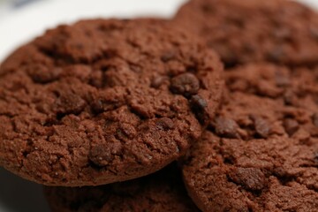 Closeup view of delicious chocolate chip cookies