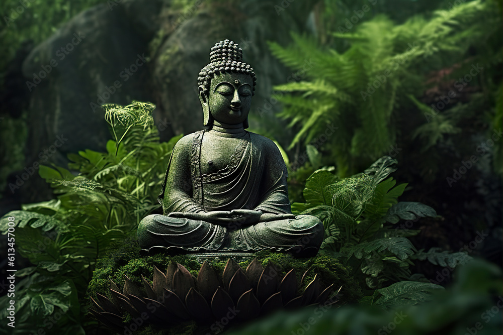 Wall mural buddha statue in green zen environment