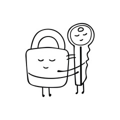 Hand drawn vector illustration cute lock and key by wordspotrayal