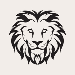 Lion head one color vector logo, emblem, icon for company or sport team branding. Tattoo art style.