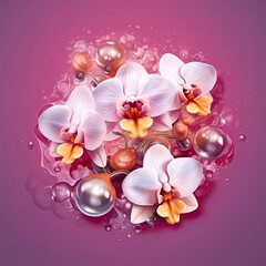 Elegant Orchid blooming flower. Greeting card floral design with beautiful flower. Generative AI
