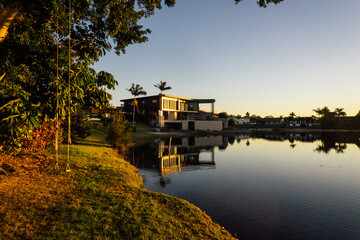 Construction of mansion on Kingfisher crescent on Burleigh Lake on the Gold Coast, Queensland, Australia