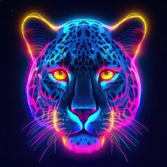 Cute Leopard animal in neon style. Portrait of glow light animal. Generative AI