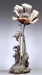 Poppy flower in sculpture style. Beautiful sculpture of flower. Generative AI