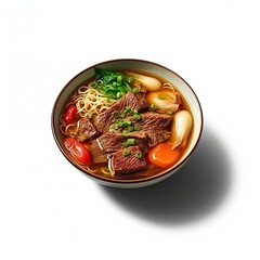 Taiwanese Beef Noodle Soup dish isolated on white background. Generative AI