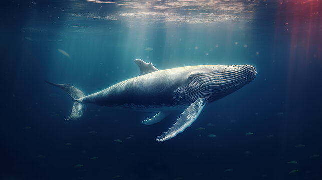Whale swimming in deep blue sea