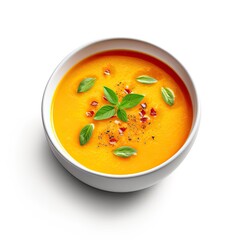 Butternut squash soup vegetarian dish isolated on white background. Generative AI