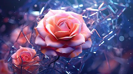 Rose flowers in futuristic floral background. Beautiful blooming design. Generative AI
