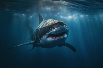 Shark swimming in deep blue sea