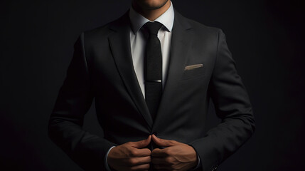 Photo of man in business suit on black background