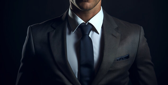 Photo of man in business suit on black background