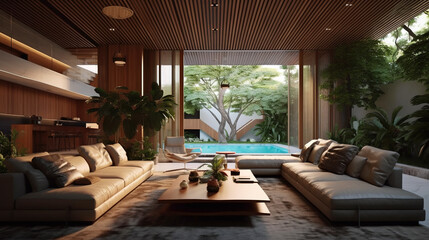 Modern Living Room Open roof with a garden