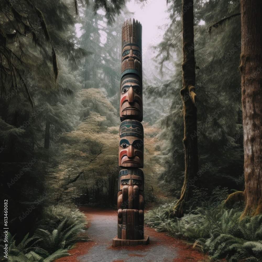 Aufkleber a totem pole in the middle of a forest. generative ai image.